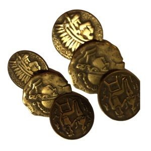 Vintage Gold/Antique Gold Old Coin Replicas Drop Pierced Post Earrings